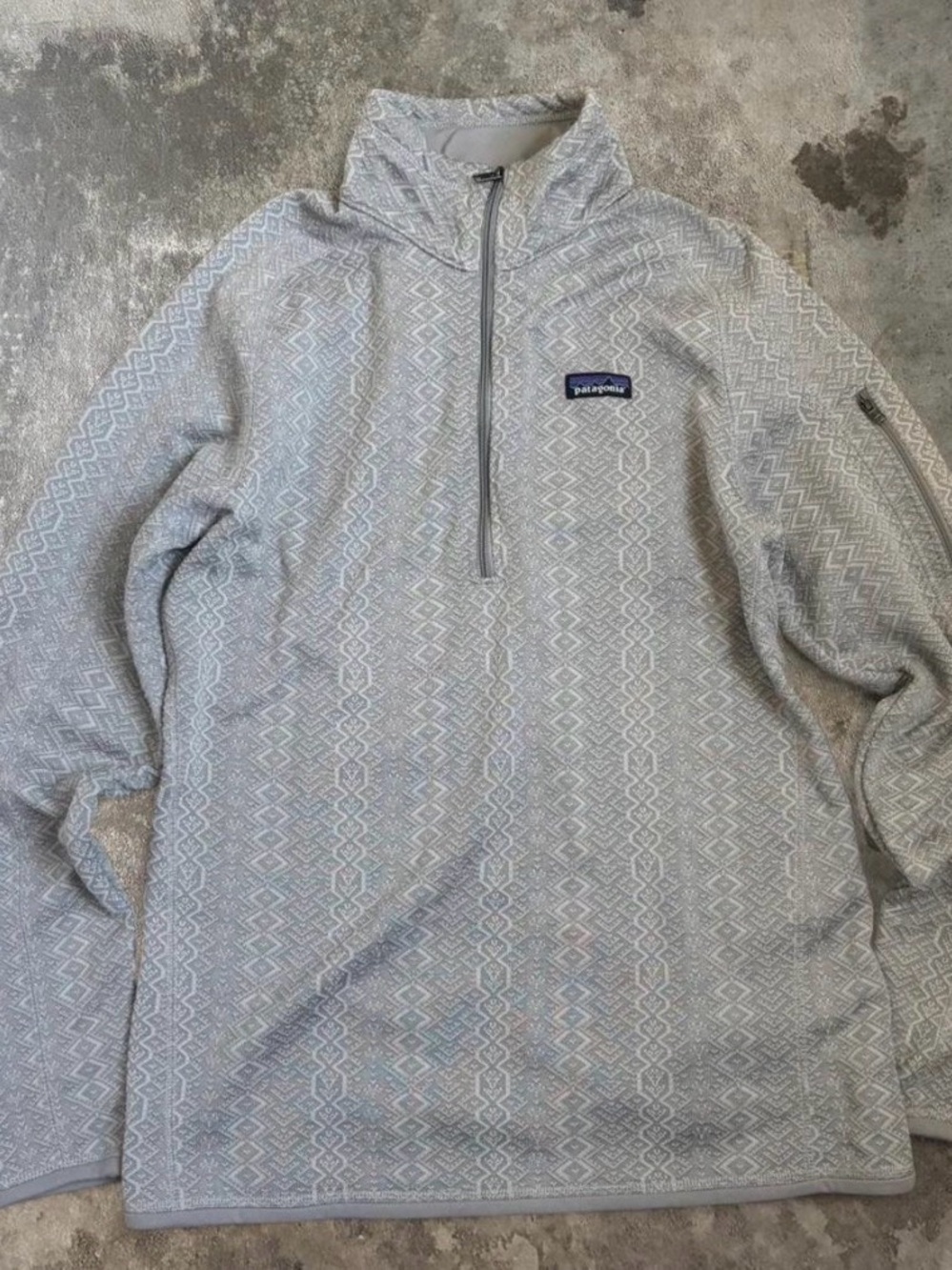 Patagonia Light Gray Geometric Half-Zip Pullover